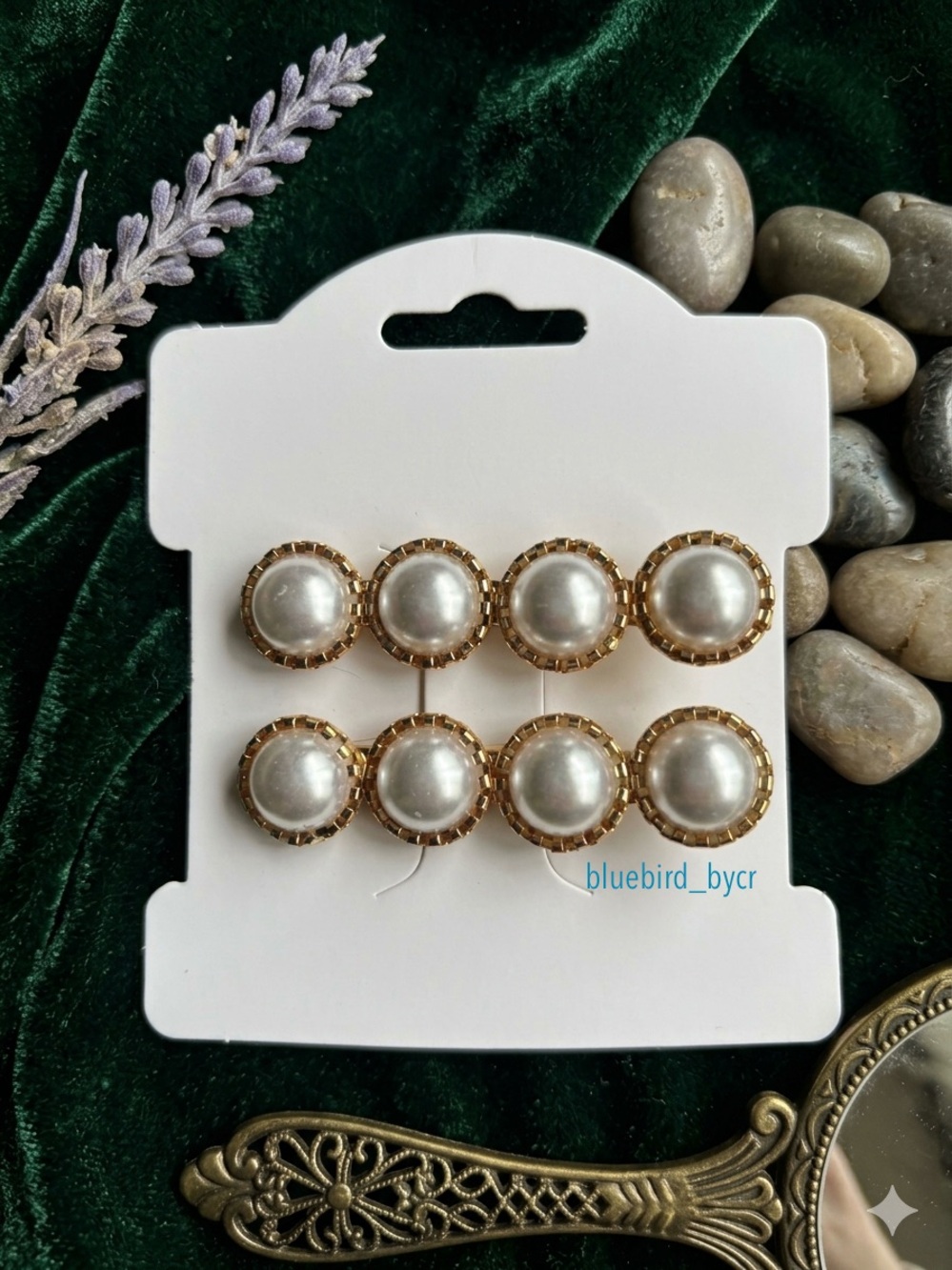 Gold-Trim White Pearl Hair Pin Set